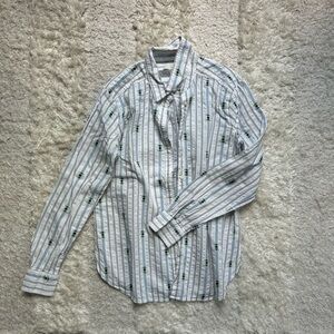 LOFT White and Green Striped Shirt